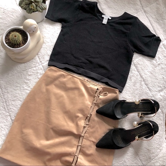 Suede high waisted pencil skirt